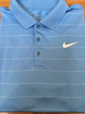Nike Men's Light Blue Striped Dri-FIT Polo Size Large